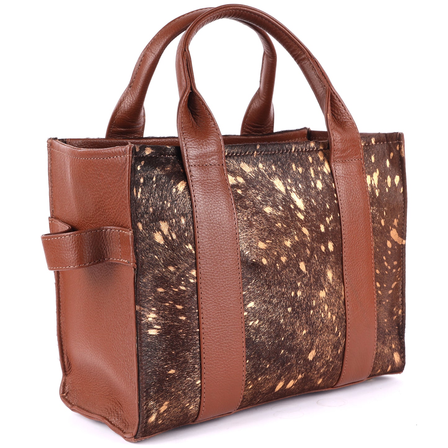 Hair-On Cowhide Leather Metallic Handcrafted Tote Bag (Copper)