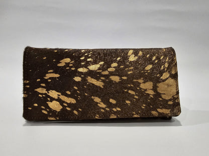 Women's Handcrafted Clutch Wallet - Genuine Hair-On Cowhide Leather (Copper)