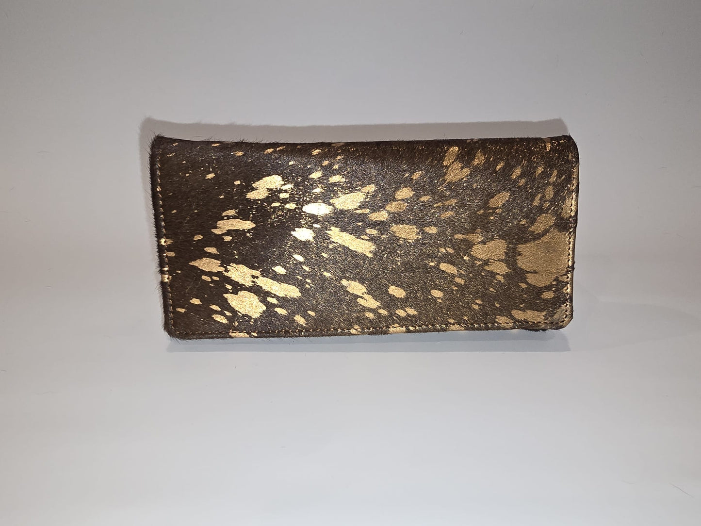 Women's Handcrafted Clutch Wallet - Genuine Hair-On Cowhide Leather (Copper)