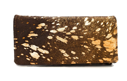 Women's Handcrafted Clutch Wallet - Genuine Hair-On Cowhide Leather (Copper)