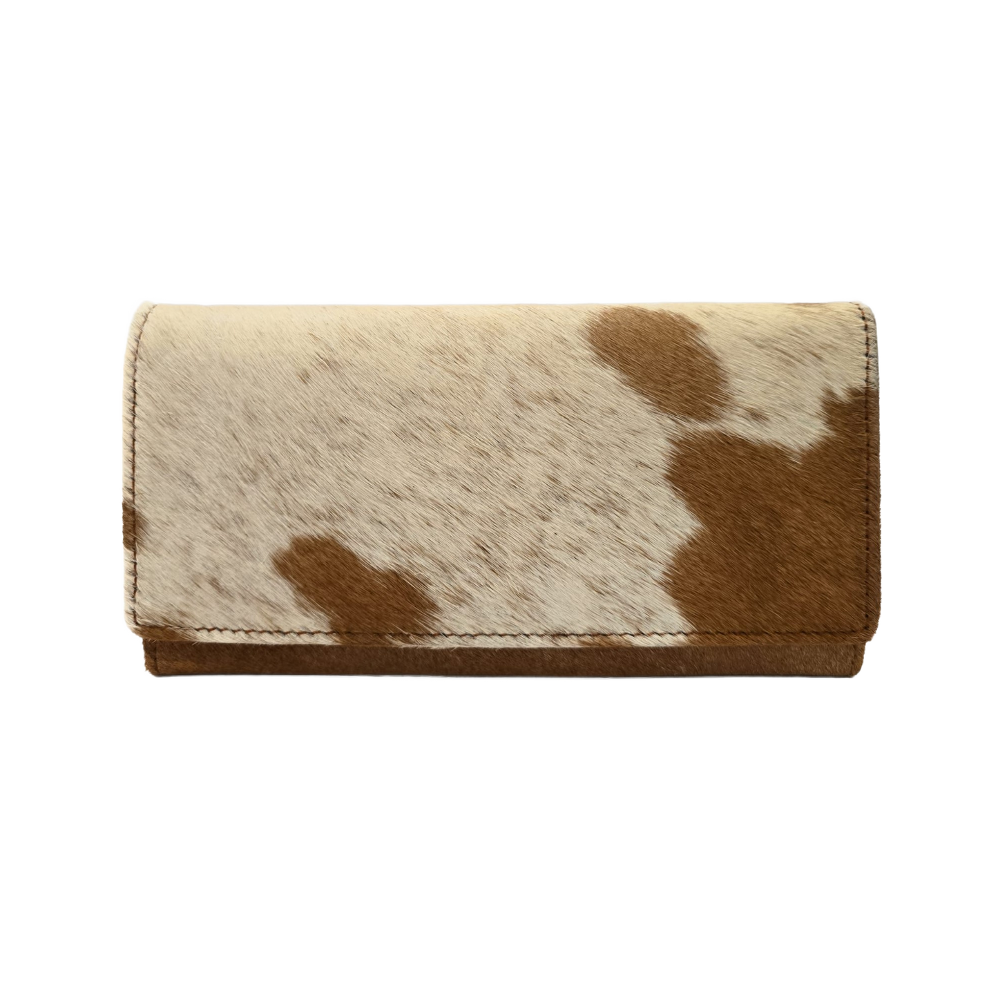 Women's Handcrafted Clutch Wallet - Genuine Hair-On Cowhide Leather (Natural)