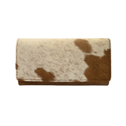 Women's Handcrafted Clutch Wallet - Genuine Hair-On Cowhide Leather (Natural)