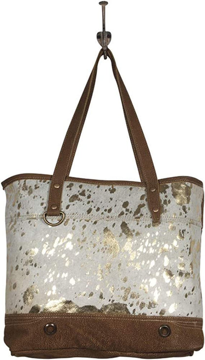 Myra Bags Largish Leather Tote Gold Fleck