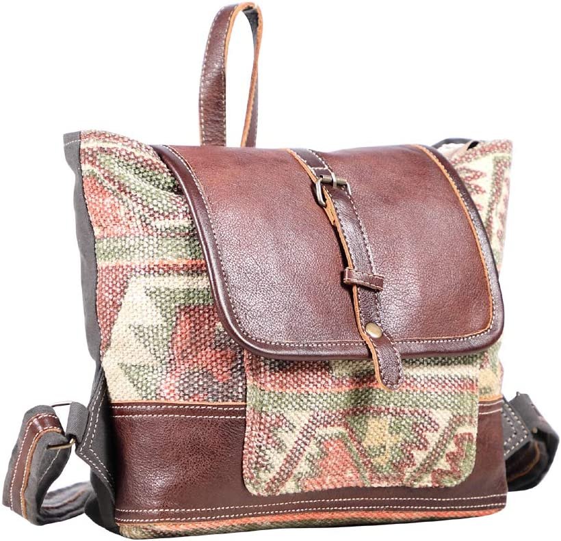 Myra Bags On-The-Go Canvas, leather & Rug Backpack S-1896