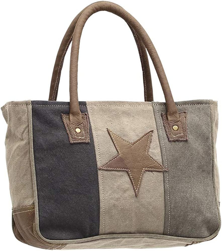 Myra Bags Star On Upcycled Canvas Hand Bag S-1047, Brown, Size One_Size