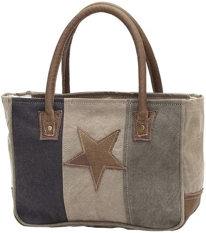 Myra Bags Star On Upcycled Canvas Hand Bag S-1047, Brown, Size One_Size