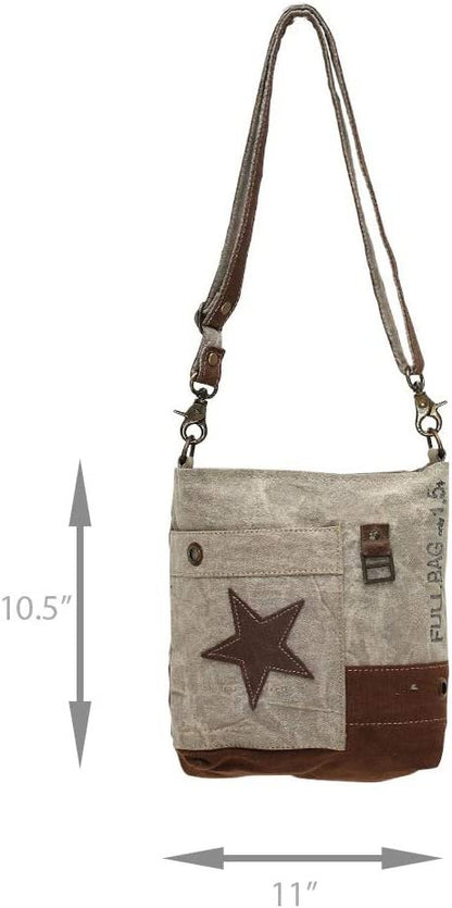 Myra Bags Leather Star Upcycled Canvas Medium Corssbody Bag M-0898