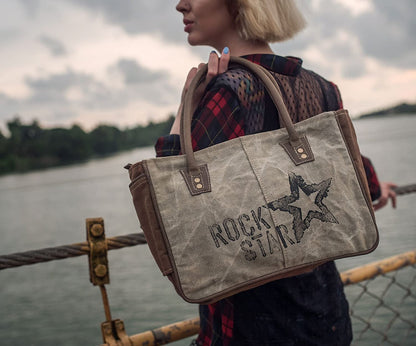 Myra Bags Rock Star Upcycled Canvas Hand Bag S-1045