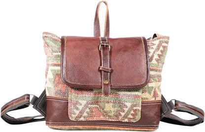 Myra Bags On-The-Go Canvas, leather & Rug Backpack S-1896