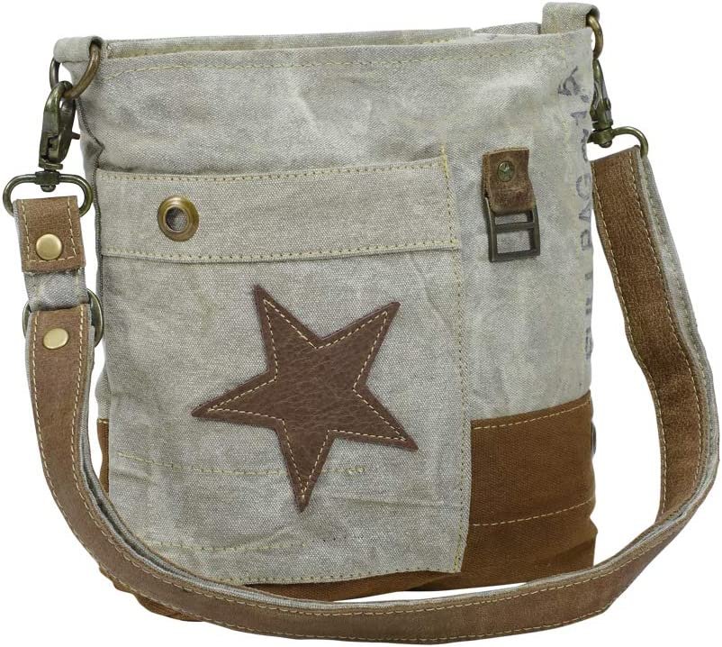 Myra Bags Leather Star Upcycled Canvas Medium Corssbody Bag M-0898