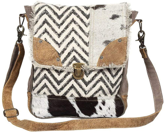 Rug & Patches Upcycled Canvas & Cowhide Shoulder Bag