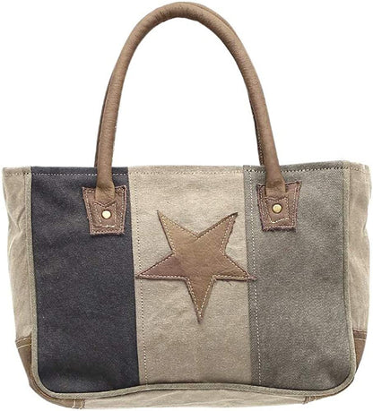 Myra Bags Star On Upcycled Canvas Hand Bag S-1047, Brown, Size One_Size